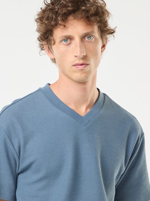 T-shirt van tricot met V-hals - Kiabi