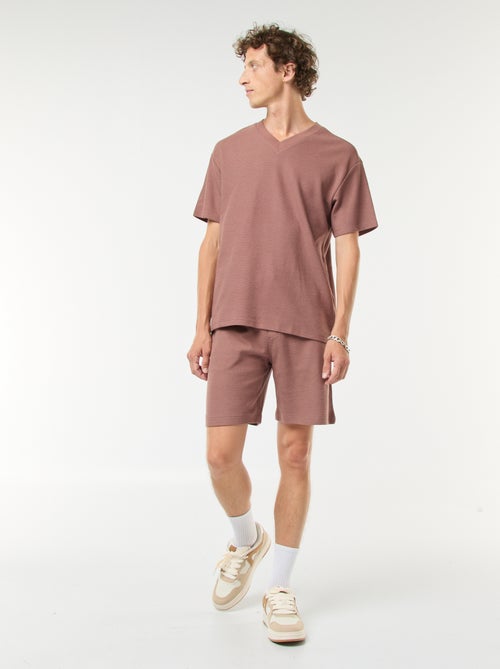 T-shirt van tricot met V-hals - Kiabi