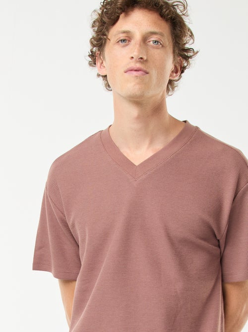 T-shirt van tricot met V-hals - Kiabi