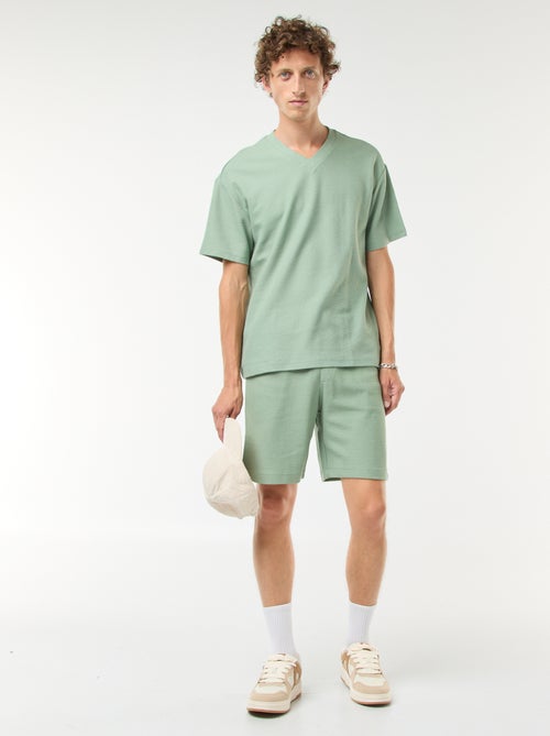 T-shirt van tricot met V-hals - Kiabi