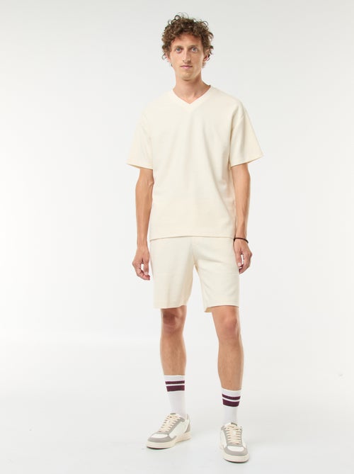 T-shirt van tricot met V-hals - Kiabi