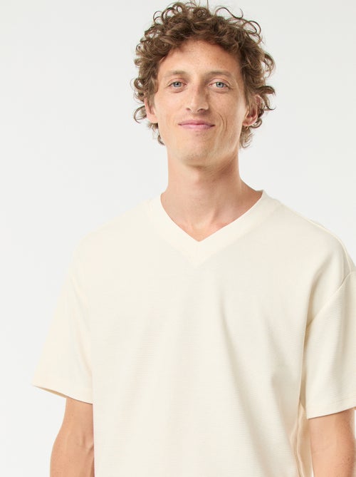 T-shirt van tricot met V-hals - Kiabi