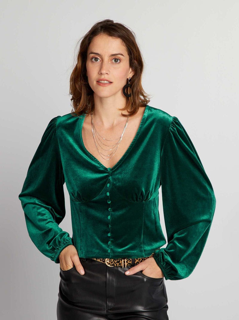 T-shirt van velours GROEN - Kiabi