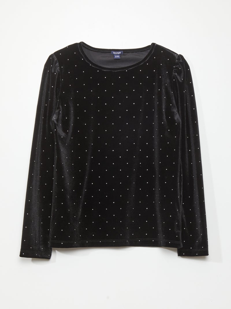 T-shirt van velours met lange mouw ZWART - Kiabi