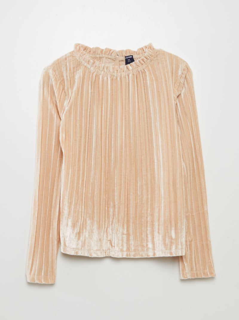 T-shirt van velours met plooien BIEGE - Kiabi