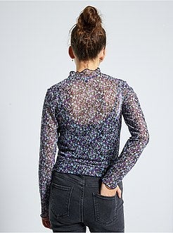 T-shirt van voile met bloemenprint - Kiabi