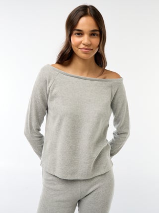 T-shirt van zacht tricot met bardothals