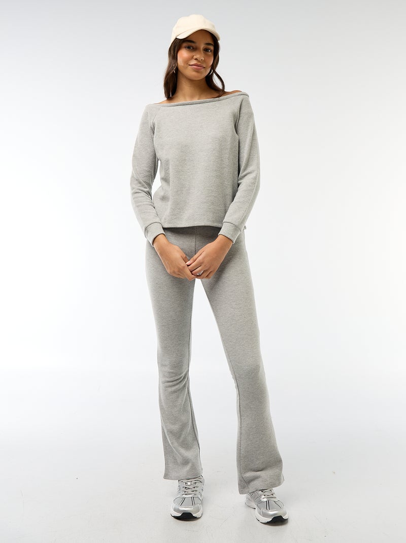 T-shirt van zacht tricot met bardothals Grijs - Kiabi