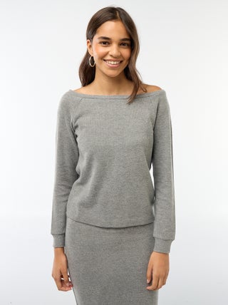 T-shirt van zacht tricot met bardothals