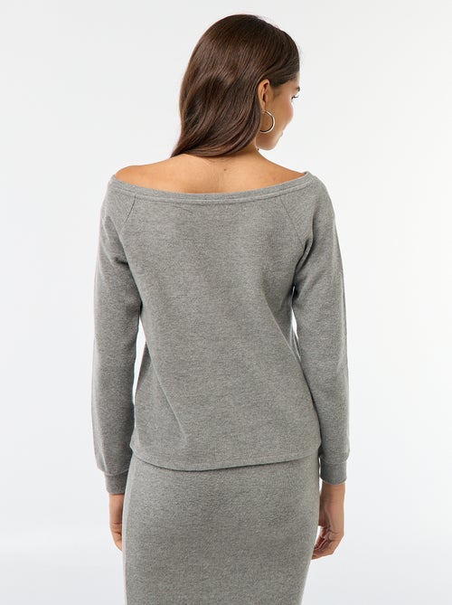 T-shirt van zacht tricot met bardothals - Kiabi