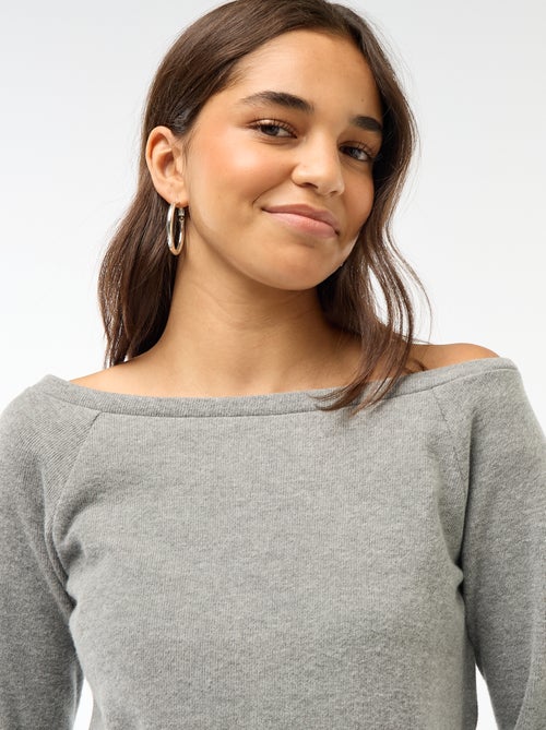 T-shirt van zacht tricot met bardothals - Kiabi