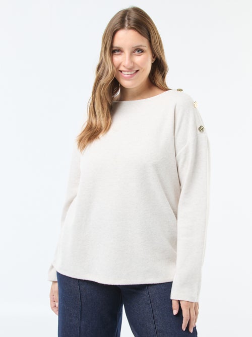 T-shirt van zacht tricot met goudkleurige knopen - Kiabi