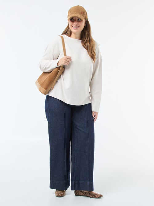 T-shirt van zacht tricot met goudkleurige knopen - Kiabi