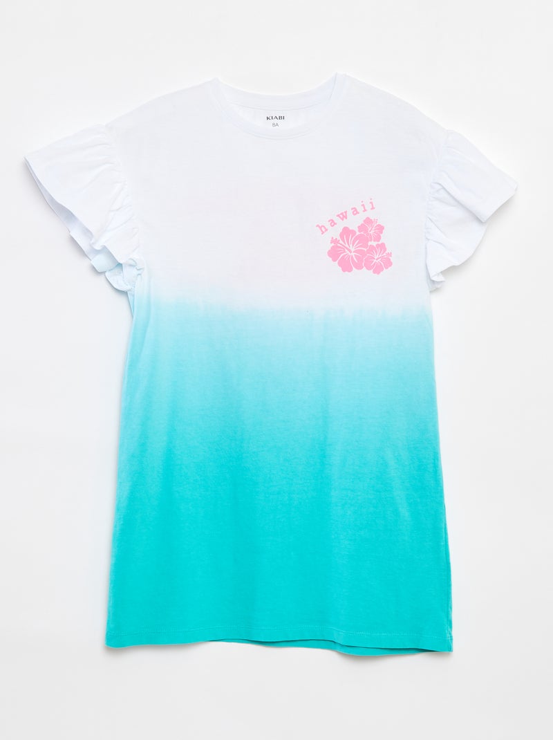 T-shirtjurk met ruchemouwen en tie-dyeprint Groen - Kiabi