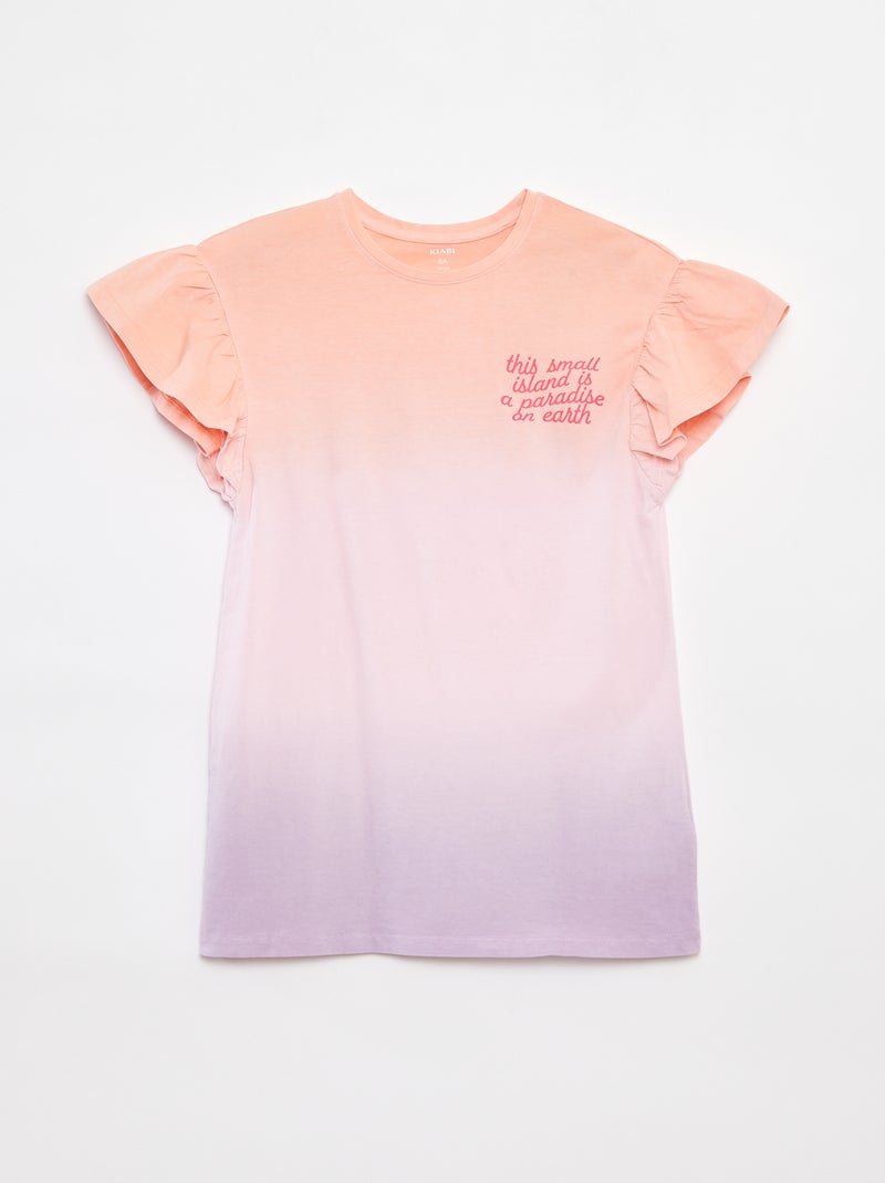 T-shirtjurk met ruchemouwen en tie-dyeprint Oranje - Kiabi