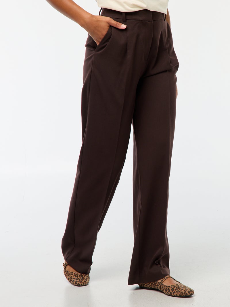 Tailored-fit broek met wijde snit bruin - Kiabi