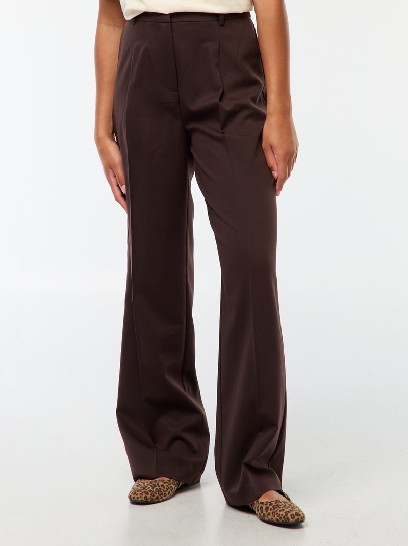 Tailored-fit broek met wijde snit bruin - Kiabi