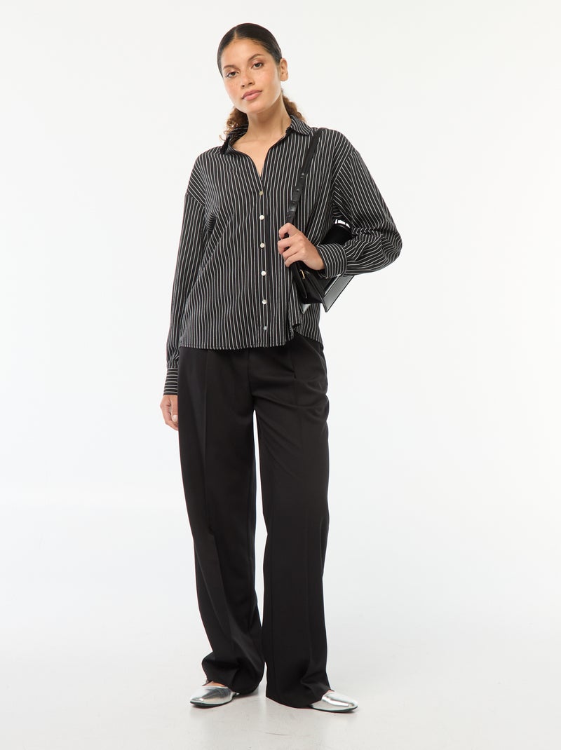Tailored-fit broek met wijde snit zwart - Kiabi