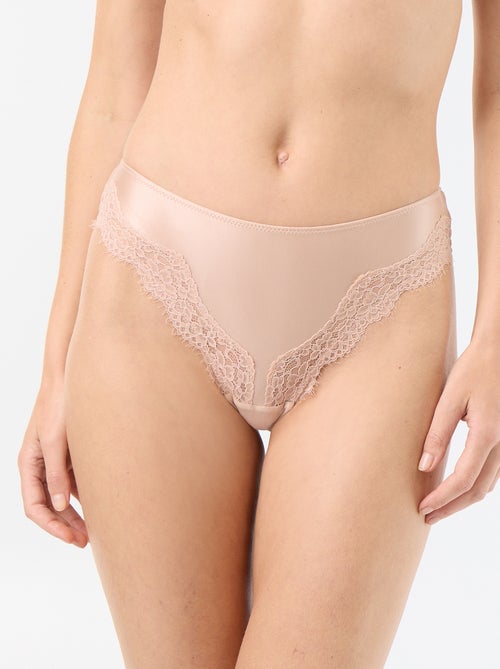 Tanga van gesatineerde microvezel en kant - Kiabi