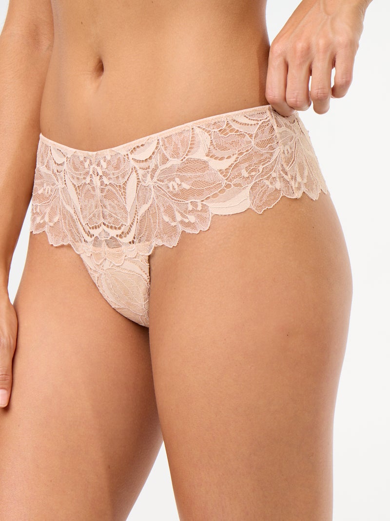 Tanga van kant met pailletten Biege - Kiabi
