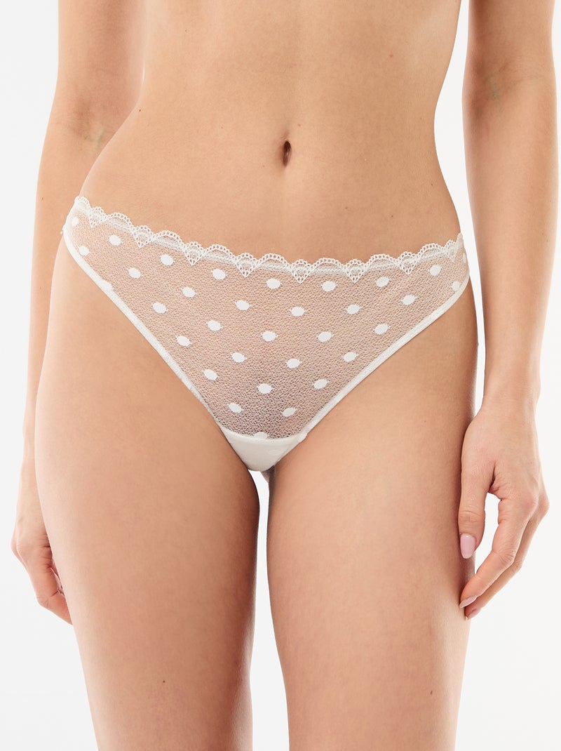 Tanga van kant met stippen Wit - Kiabi