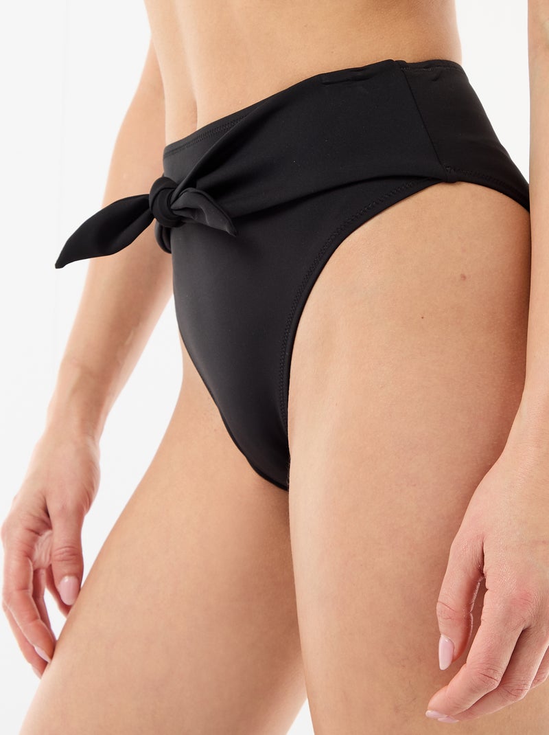 Tanga zwembroek met hoge taille van soepele microvezel Zwart - Kiabi