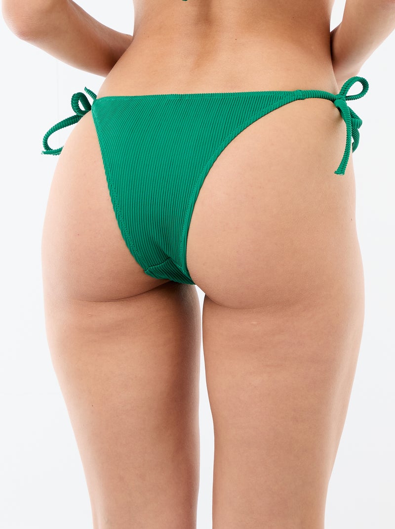 Tanga zwembroek van jerseytricot met textuur en strikbandjes Groen - Kiabi