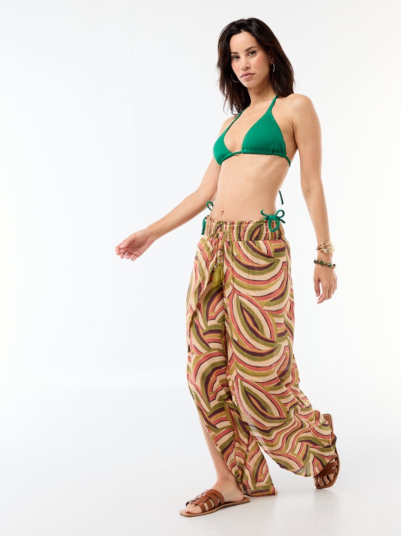 Tanga zwembroek van jerseytricot met textuur en strikbandjes Groen - Kiabi