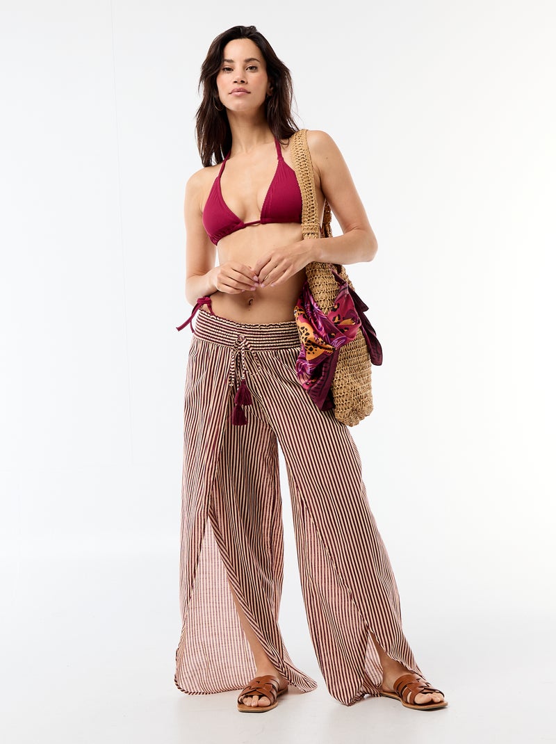 Tanga zwembroek van jerseytricot met textuur en strikbandjes Rood - Kiabi