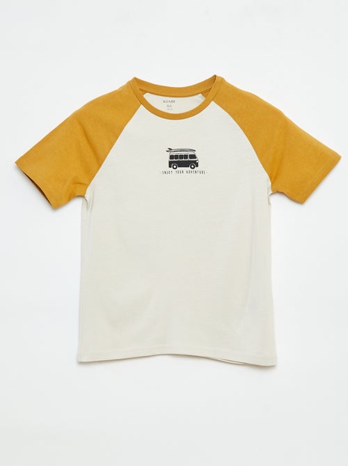 Tee-shirt met korte raglanmouw en print - Kiabi