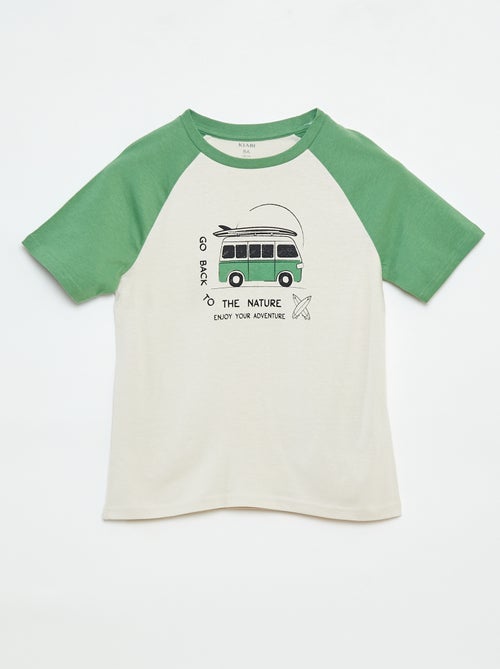 Tee-shirt met korte raglanmouw en print - Kiabi