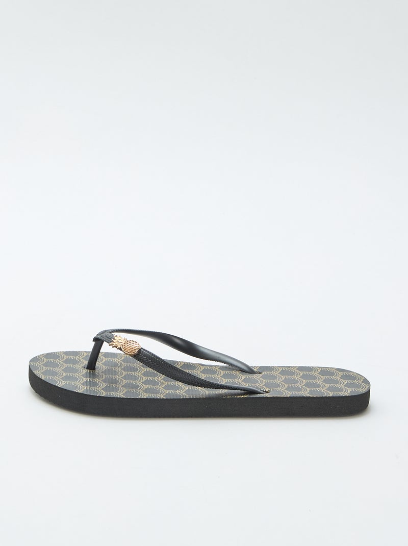 Teenslippers met geprinte zolen Zwart - Kiabi