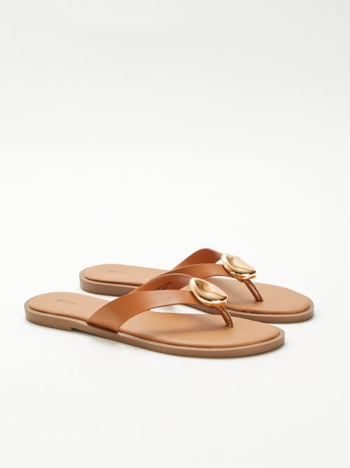 Teenslippers van imitatieleer met metalen detail - Kiabi