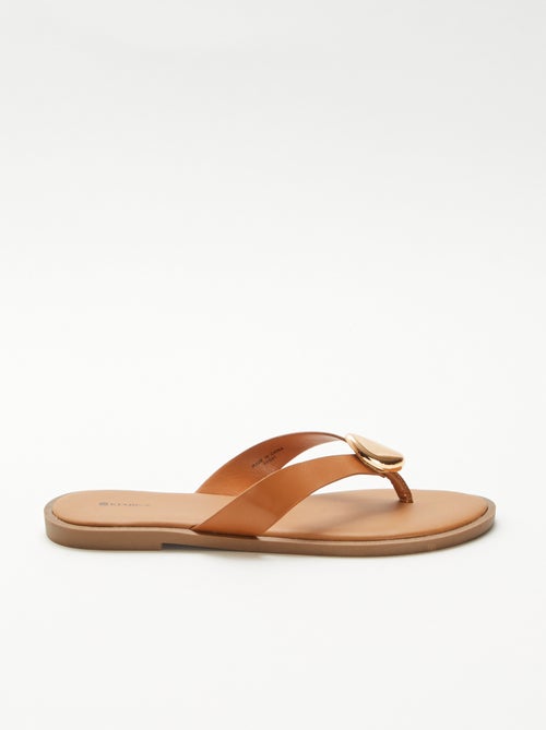 Teenslippers van imitatieleer met metalen detail - Kiabi