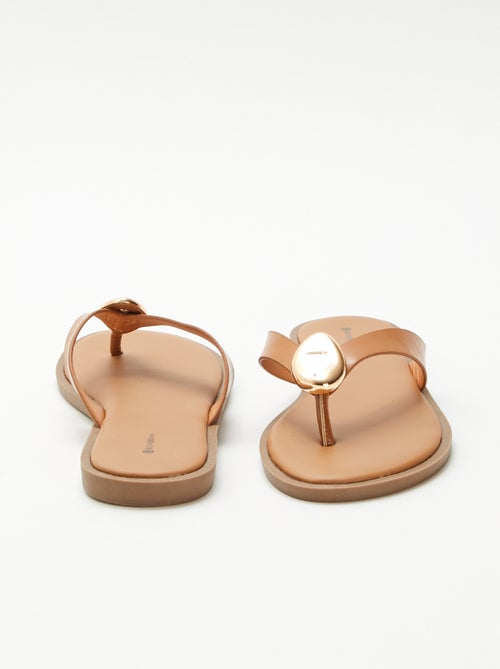 Teenslippers van imitatieleer met metalen detail - Kiabi