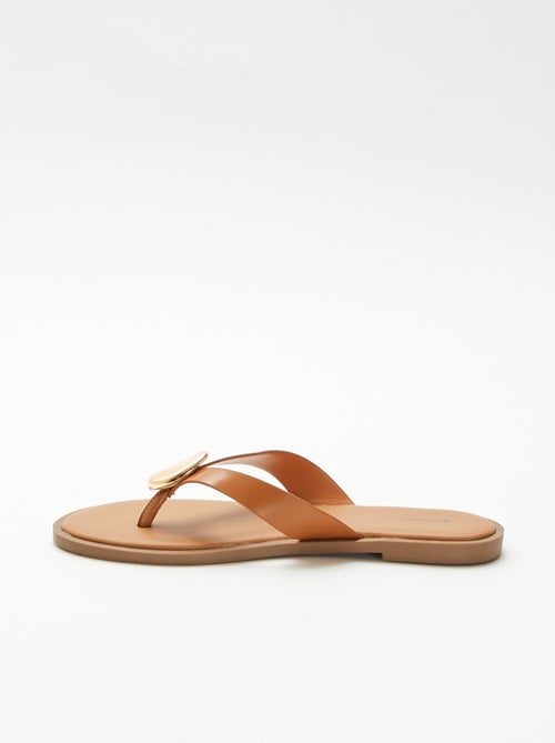 Teenslippers van imitatieleer met metalen detail - Kiabi