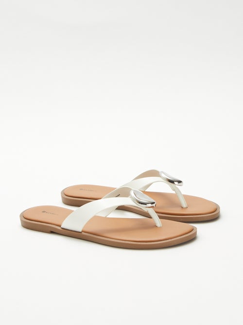 Teenslippers van imitatieleer met metalen detail - Kiabi