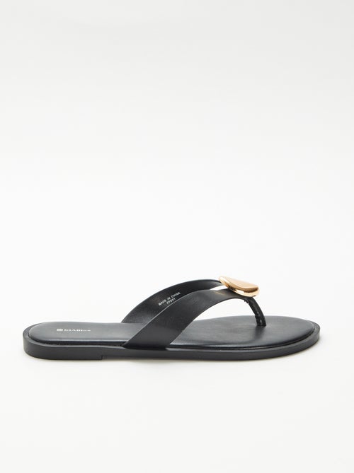 Teenslippers van imitatieleer met metalen detail - Kiabi