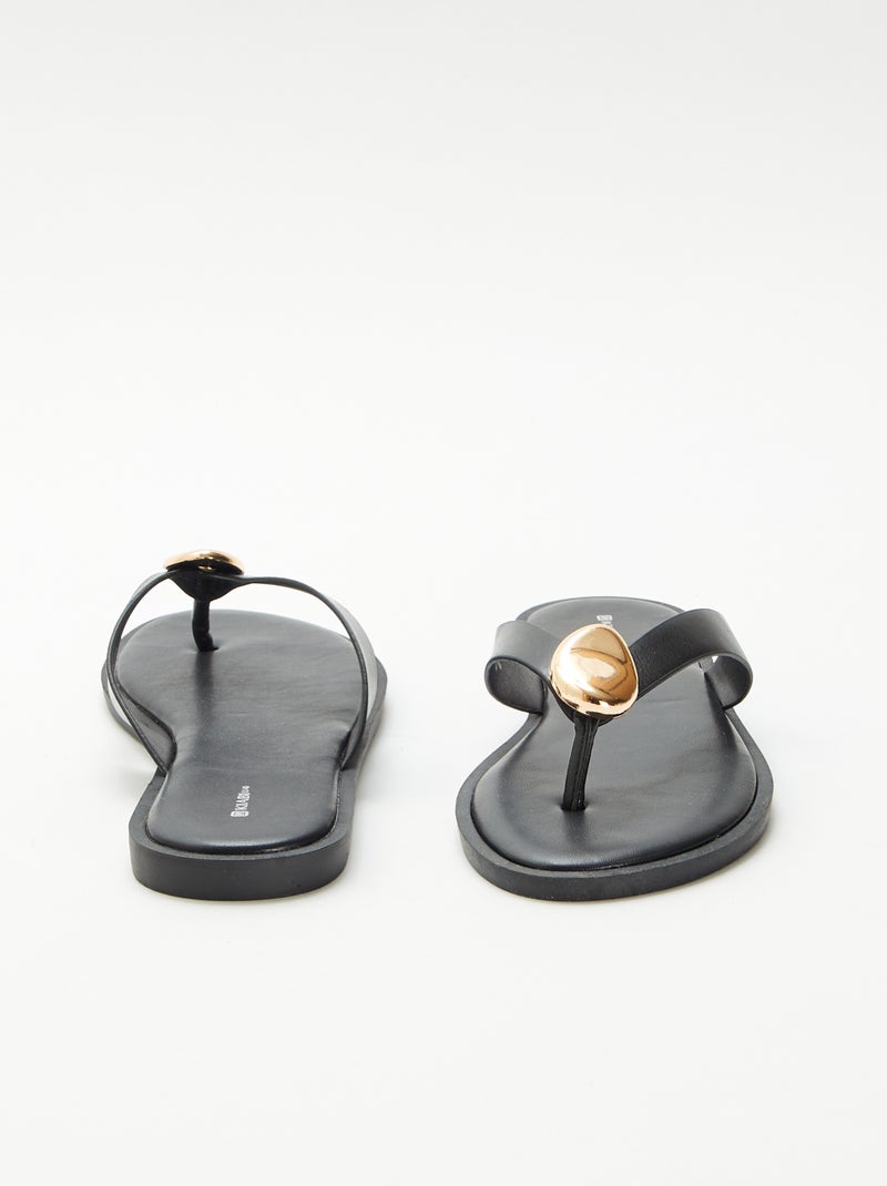 Teenslippers van imitatieleer met metalen detail Zwart - Kiabi