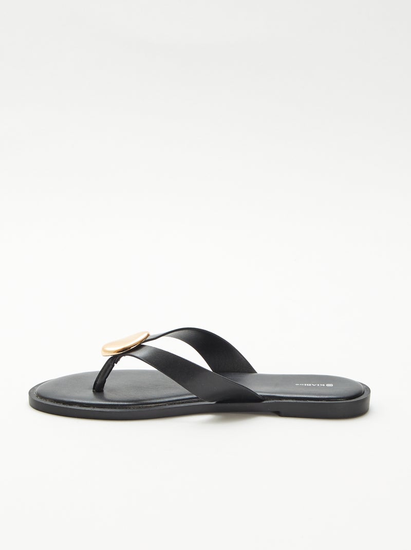Teenslippers van imitatieleer met metalen detail Zwart - Kiabi