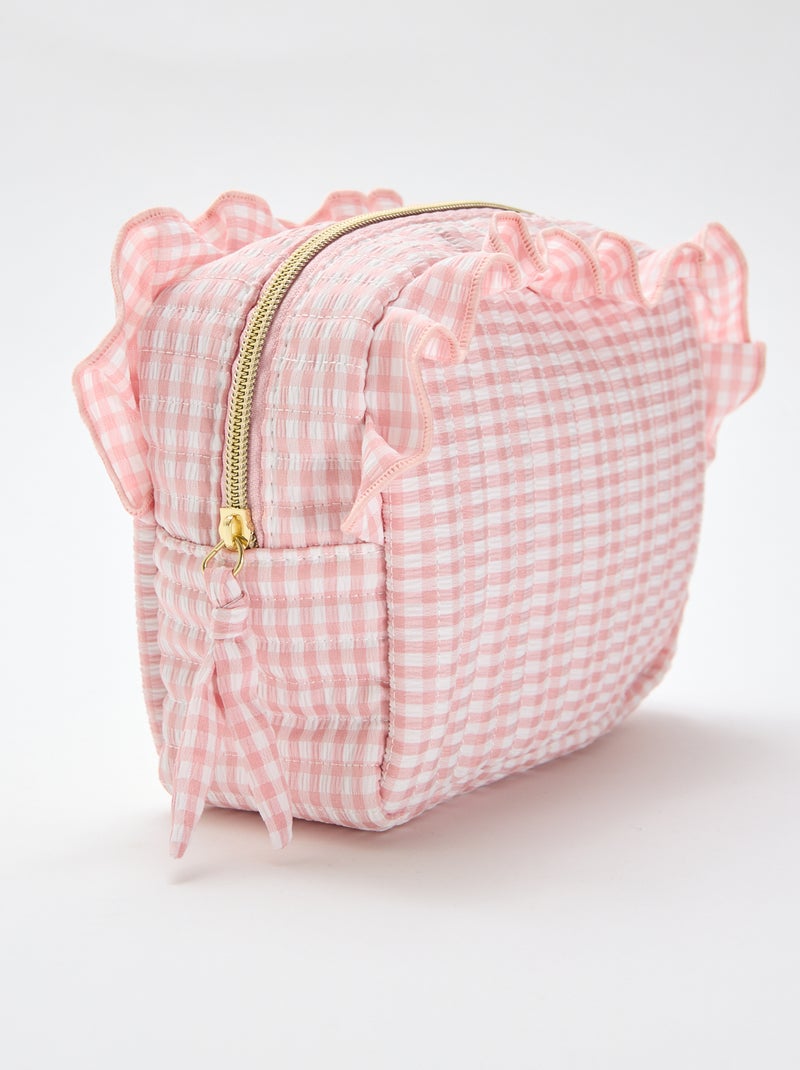 Toilettas met vichyprint en ruches Rose - Kiabi