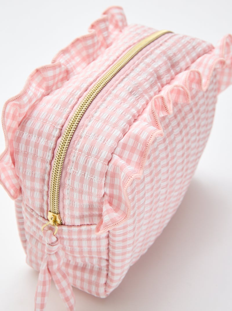 Toilettas met vichyprint en ruches Rose - Kiabi