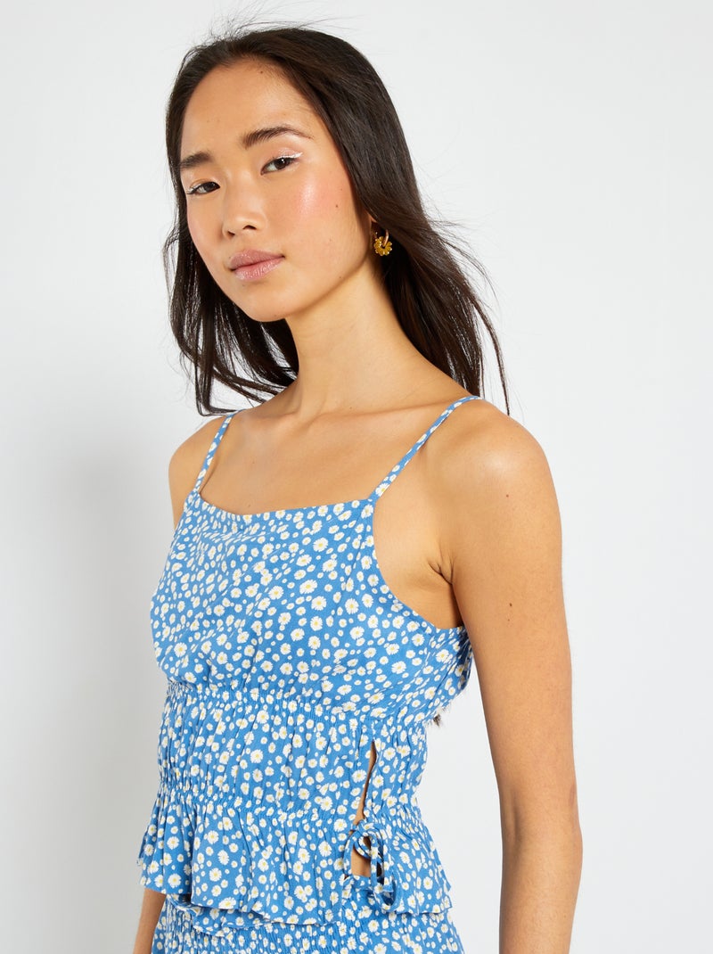 Top met bloemmotief en smalle schouderbandjes BLAUW - Kiabi
