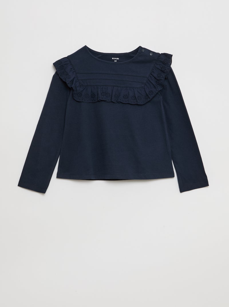 Top met broderie anglaise aan de halsinzet - So Easy Blauw - Kiabi