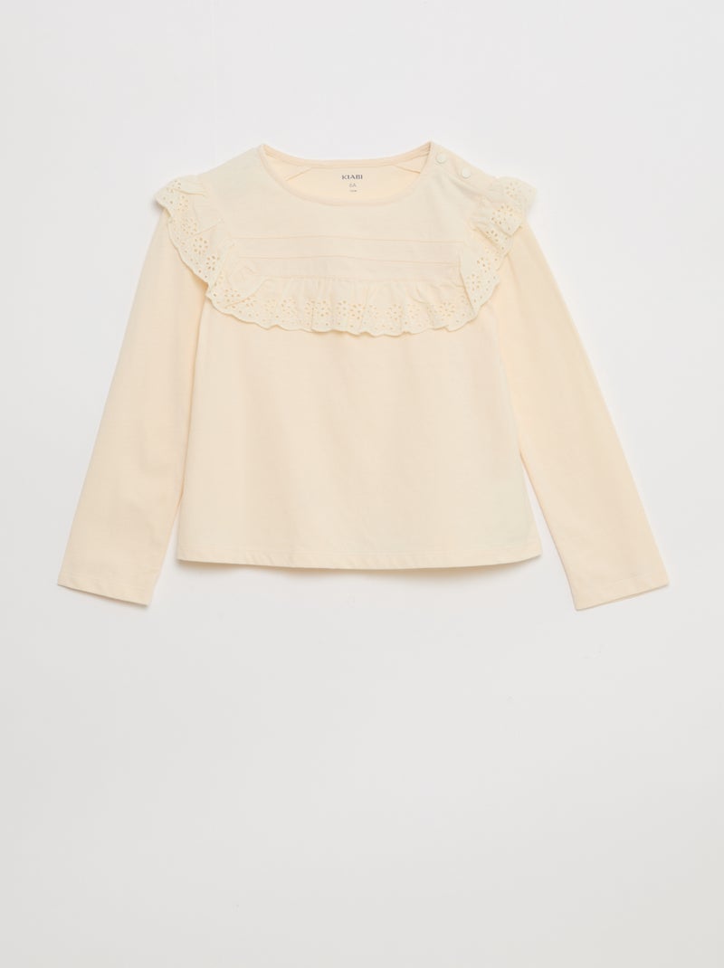 Top met broderie anglaise aan de halsinzet - So Easy Wit - Kiabi