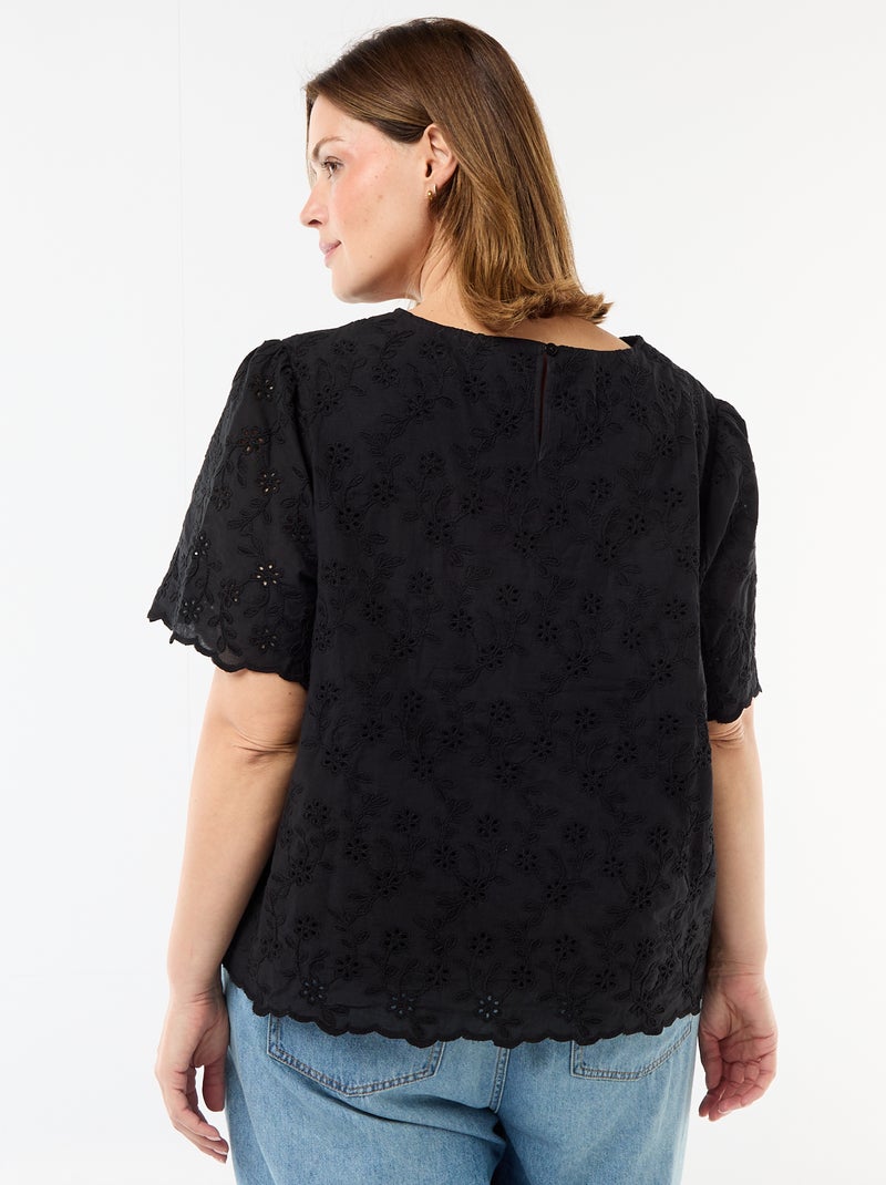 Top met broderie anglaise Zwart - Kiabi