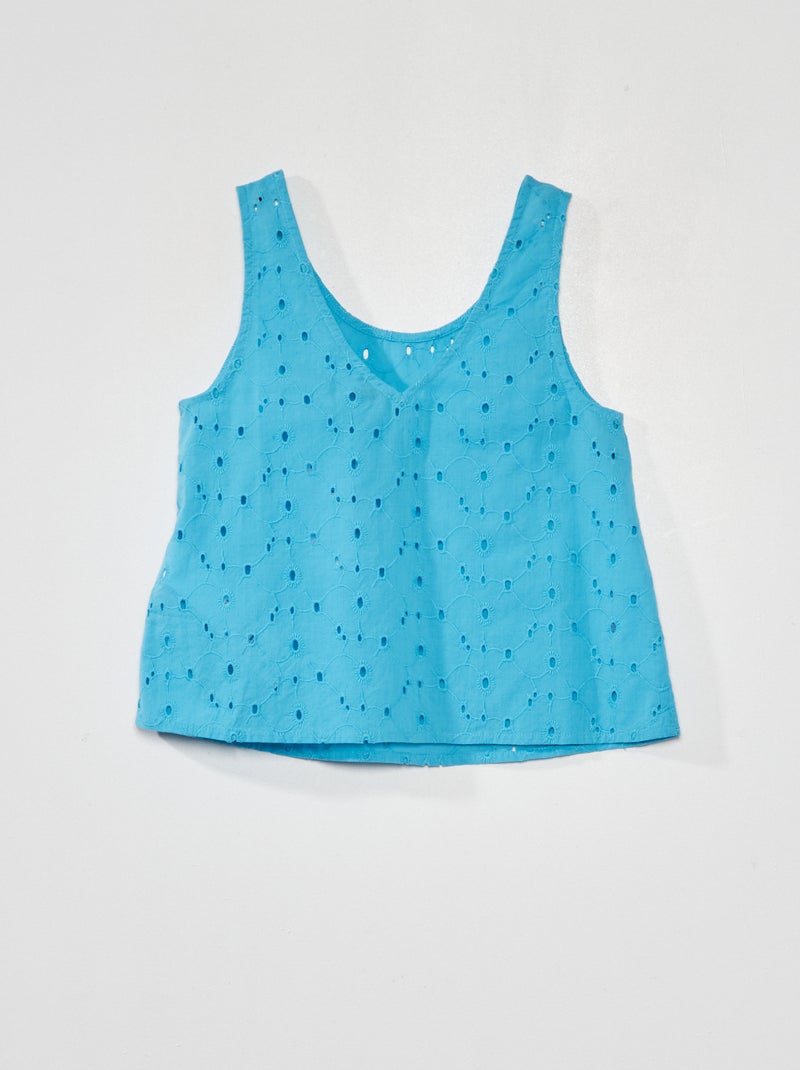 Top met Engels kant turquoise - Kiabi