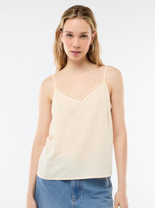 Top met fijne, verstelbare schouderbandjes en kanten kraag - Kiabi