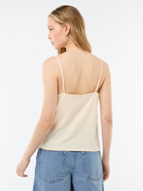 Top met fijne, verstelbare schouderbandjes en kanten kraag - Kiabi