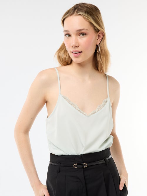 Top met fijne, verstelbare schouderbandjes en kanten kraag - Kiabi